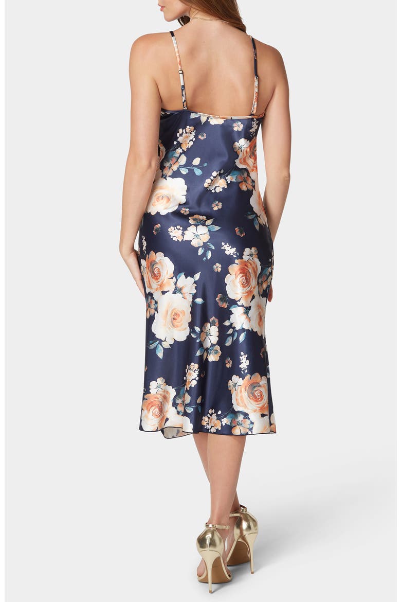 Printed Satin Bias Midi Dress, Alternate, color, NAVY/ CREAM