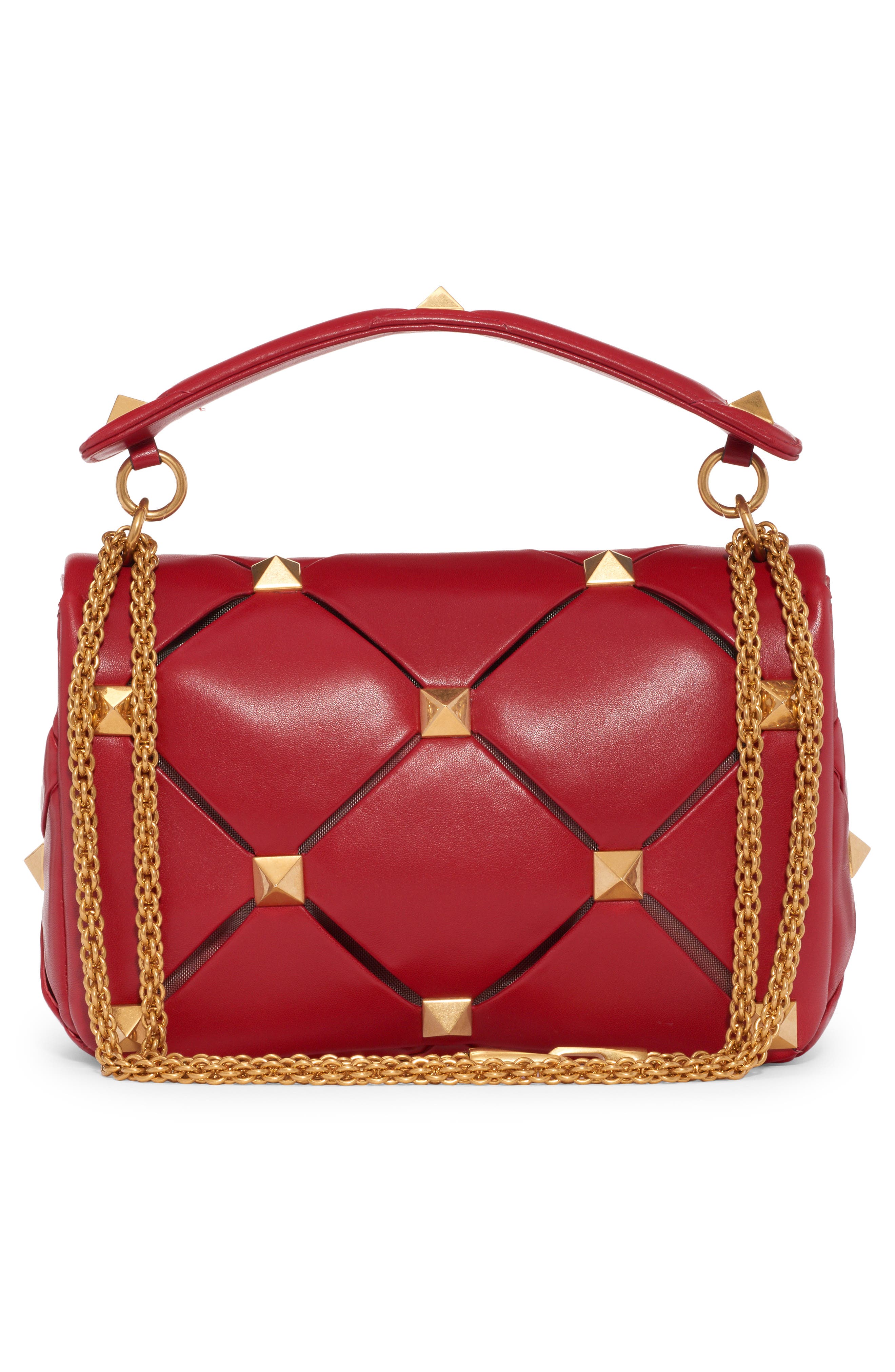 Valentino Garavani Large Roman Stud Craving Leather Top Handle Bag, Alternate, color, 