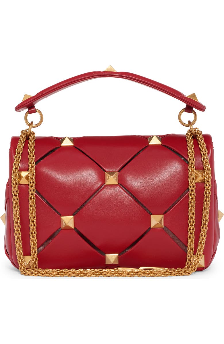 Valentino Garavani Large Roman Stud Craving Leather Top Handle Bag, Alternate, color,