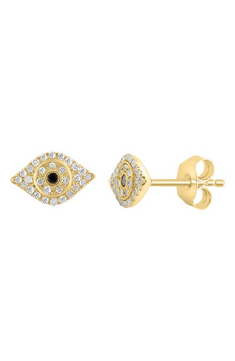 14k Gold Plated Diamond Evil Eye Stud Earrings