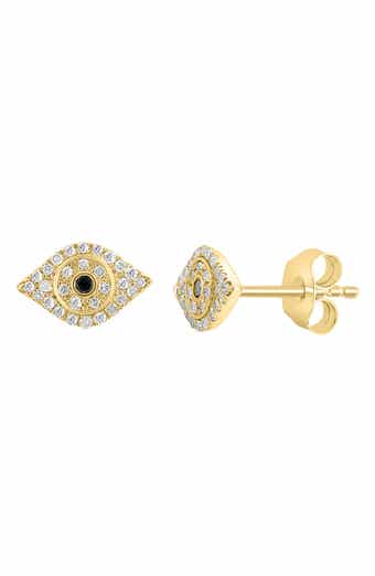 14k Gold Plated Diamond Evil Eye Stud Earrings