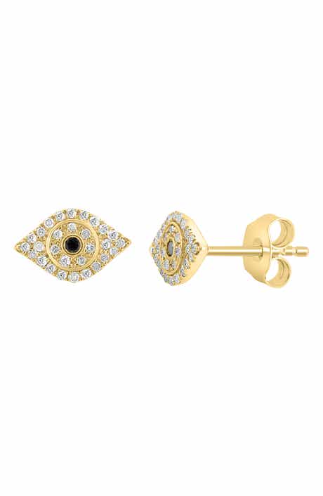 14k Gold Plated Diamond Evil Eye Stud Earrings