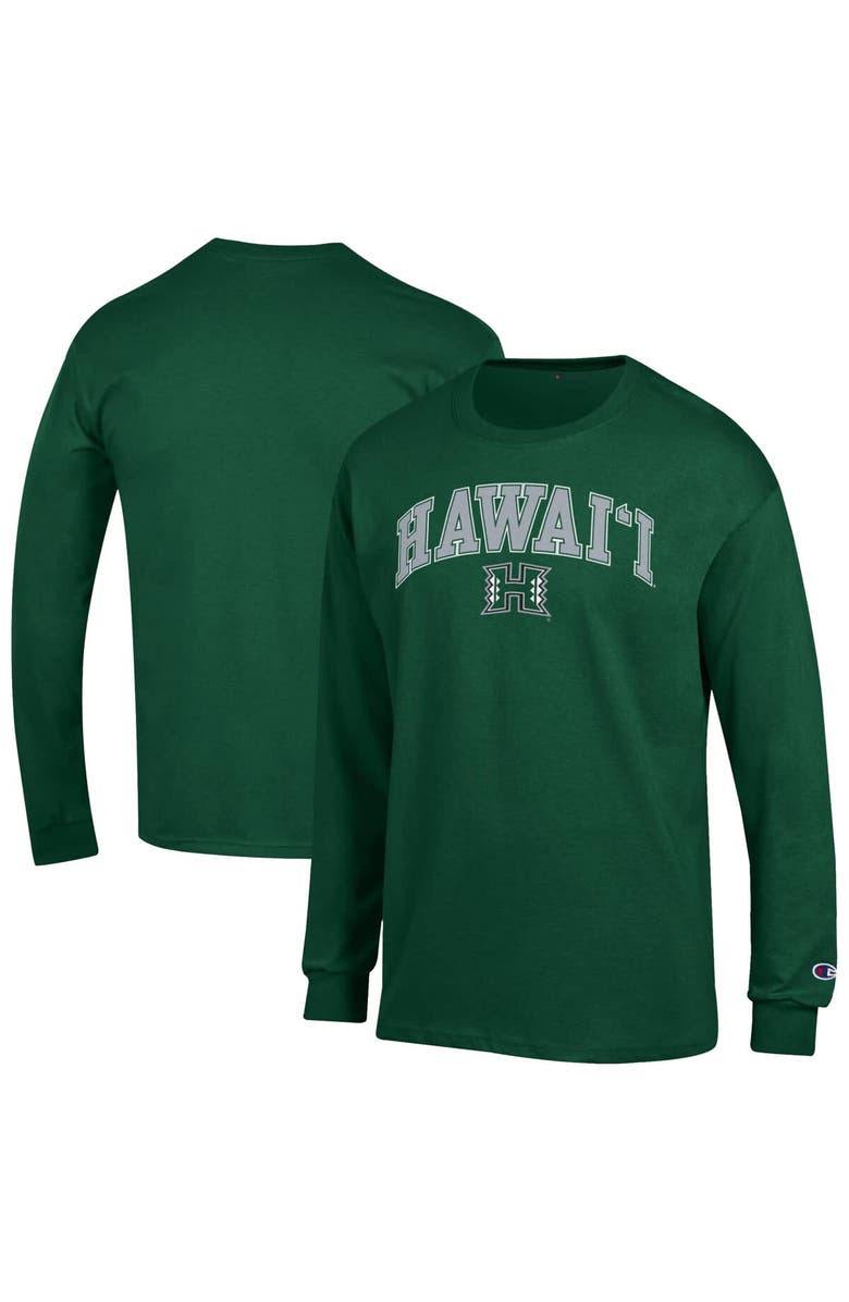 Champion Men's Champion Green Hawaii Rainbow Warriors Arch Over Logo Long Sleeve T-Shirt, Alternate, color,