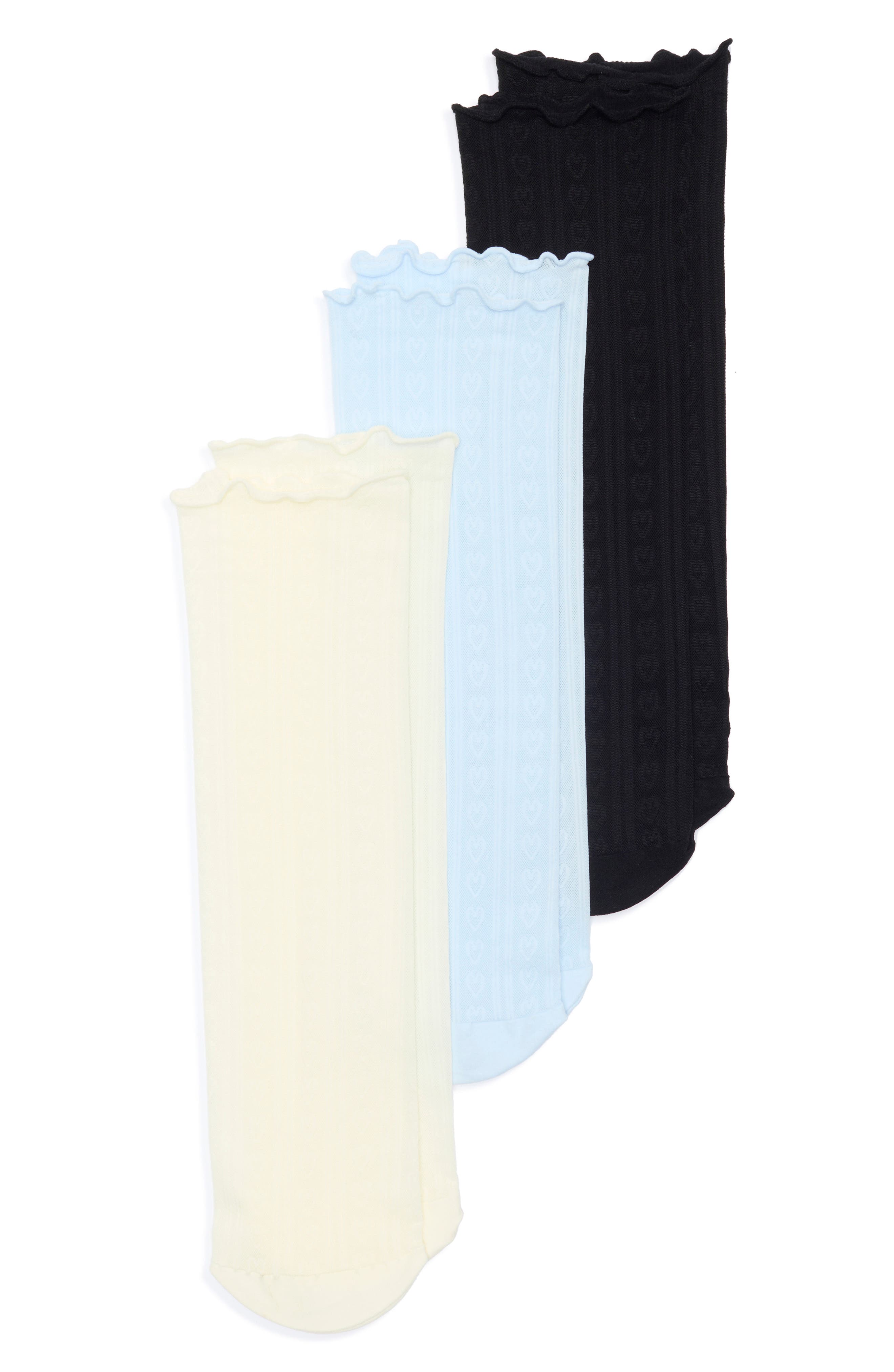 NORDSTROM RACK 3-Pack Heart Sheer Knit Lettuce Top Socks