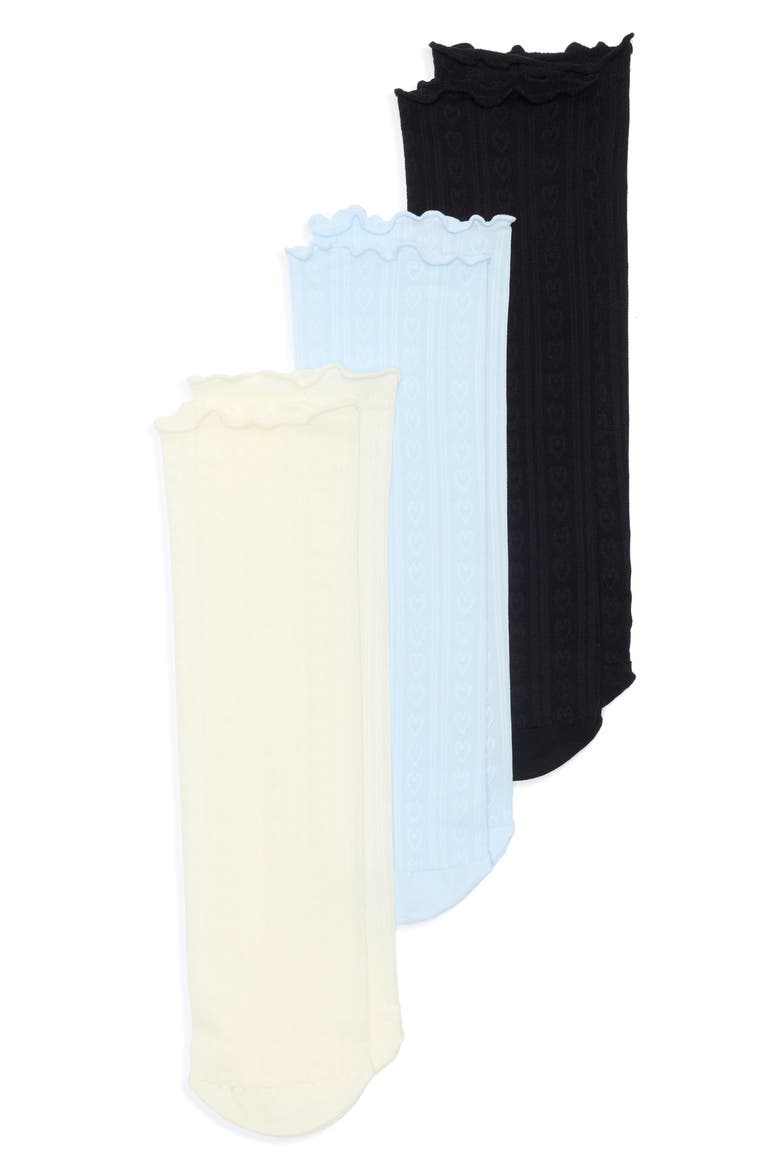 3-Pack Heart Sheer Knit Lettuce Top Socks, Main, color, BLACK BLUE MULTI