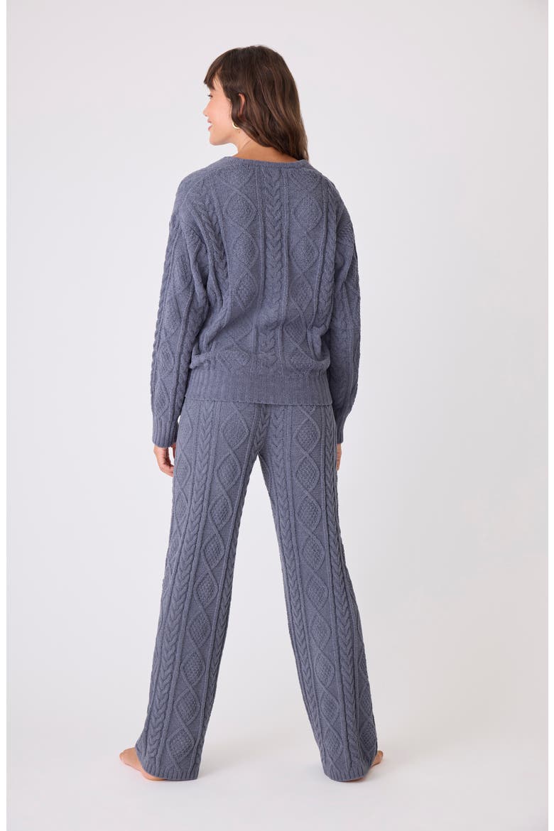 Mixed Cable Stitch V-Neck Sweater, Alternate, color, CHARCOAL