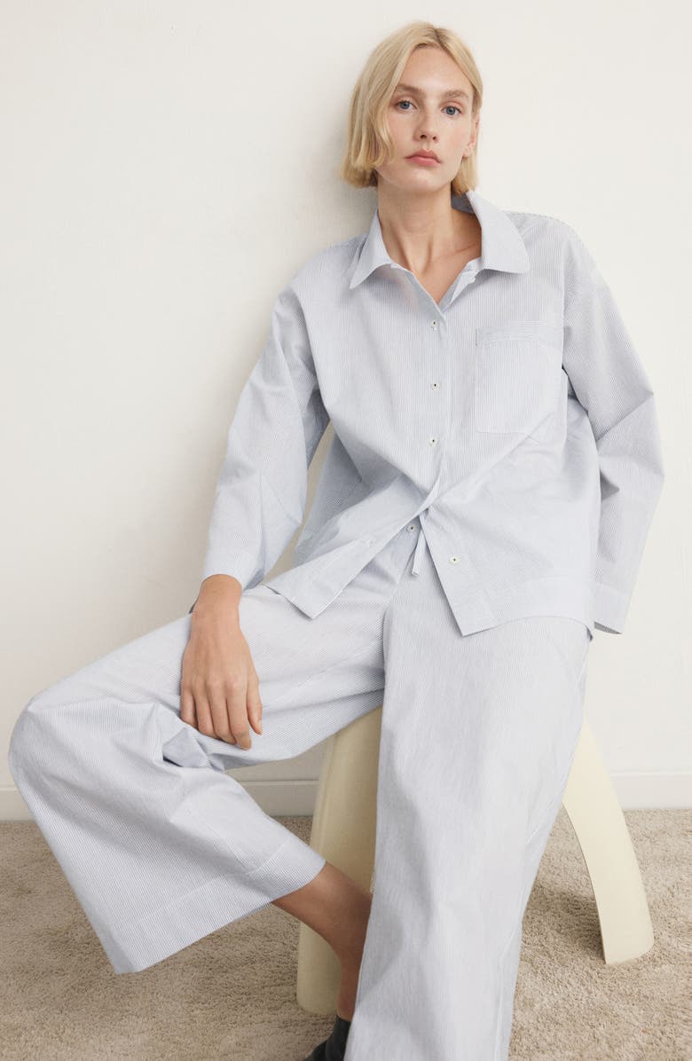 MANGO Stripe Cotton Blend Pajama Top, Alternate, color, White