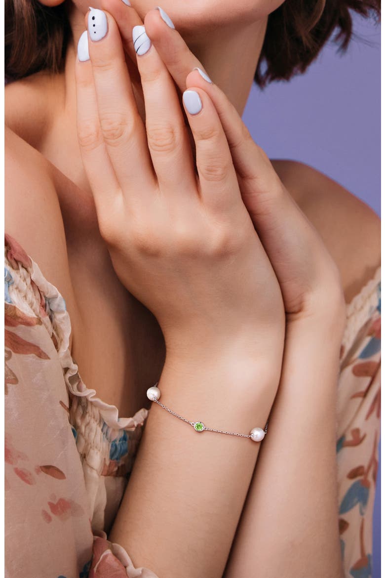 Pearl and Garnet Station Bracelet, Alternate, color, GREEN