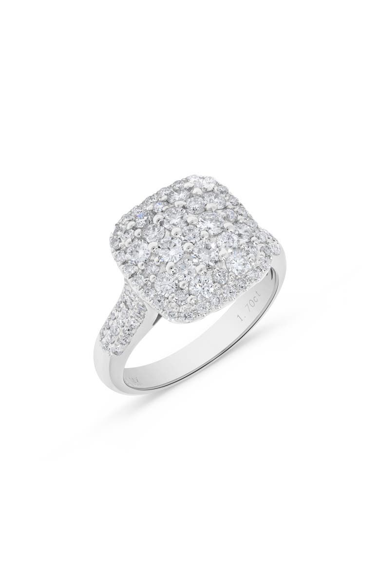 Pavé Cushion Cluster Diamond Ring in 14K White Gold, Alternate, color, 14K White Gold
