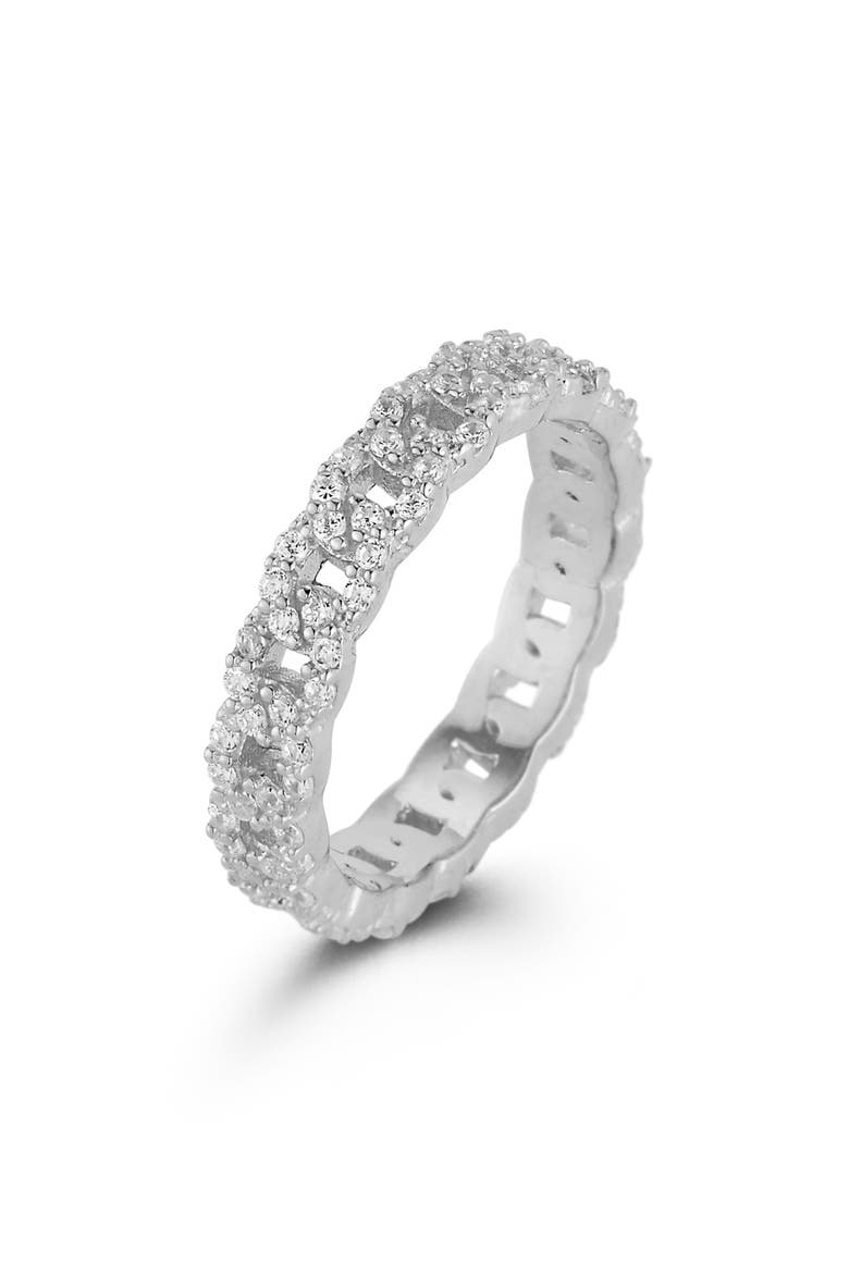 Cubic Zirconia Curb Link Ring, Main, color, SILVER
