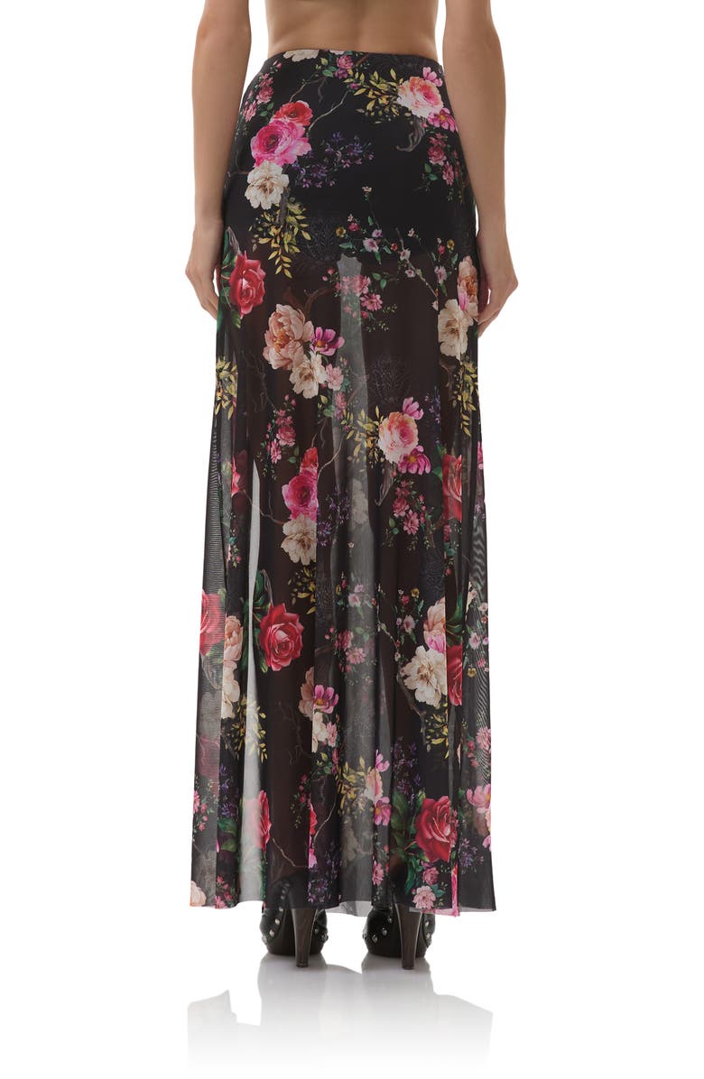 AFRM Batien Printed Mesh Maxi Skirt, Alternate, color, Noir Summer Rose
