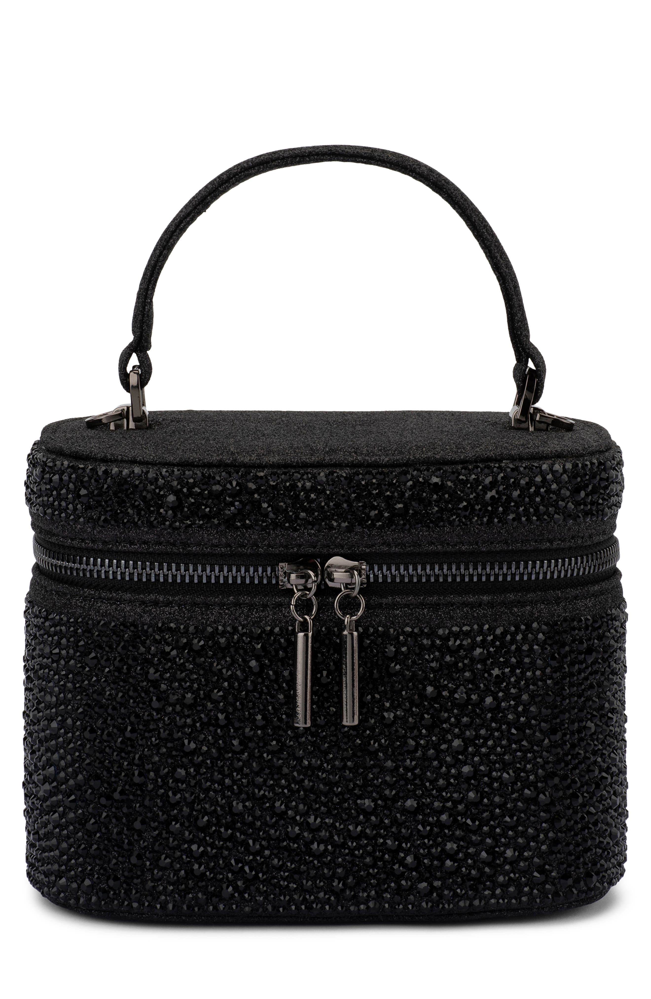 Olga Berg Beckie Crystal Top Handle Vanity Case, Main, color, 