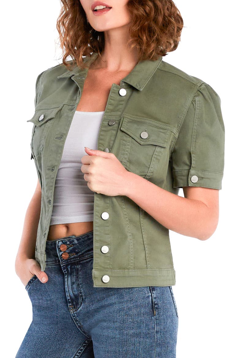 Puff Sleeve Denim Jacket, Alternate, color, OLIVE