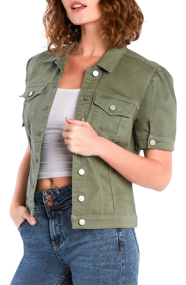 Wash Lab Denim Puff Sleeve Denim Jacket, Alternate, color, Olive