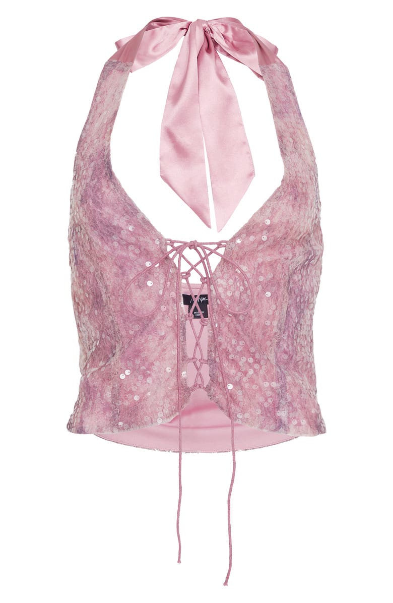 NASTY GAL Sequin Lace-Up Halter Top, Alternate, color, 