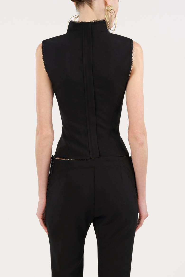 Braid-Trim Bustier Top with Built-In Bra, Alternate, color, Black