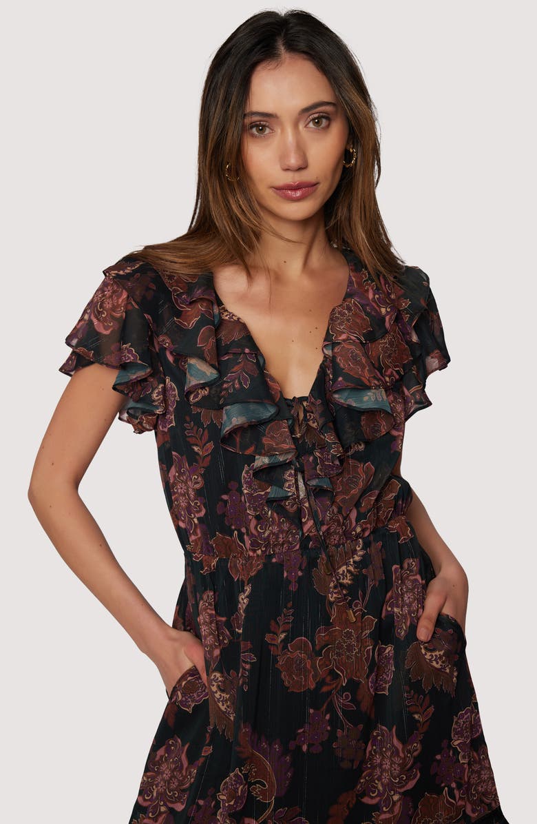 Lost + Wander Whispers of Bohemia Floral Print Midi Dress, Alternate, color, Black Plum Floral