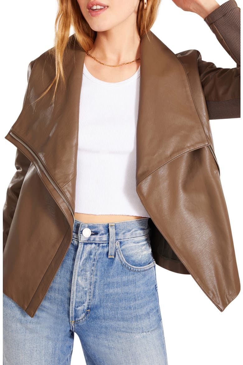 BB Dakota Up to Speed Faux Leather Moto Jacket, Main, color, EARTH GREEN
