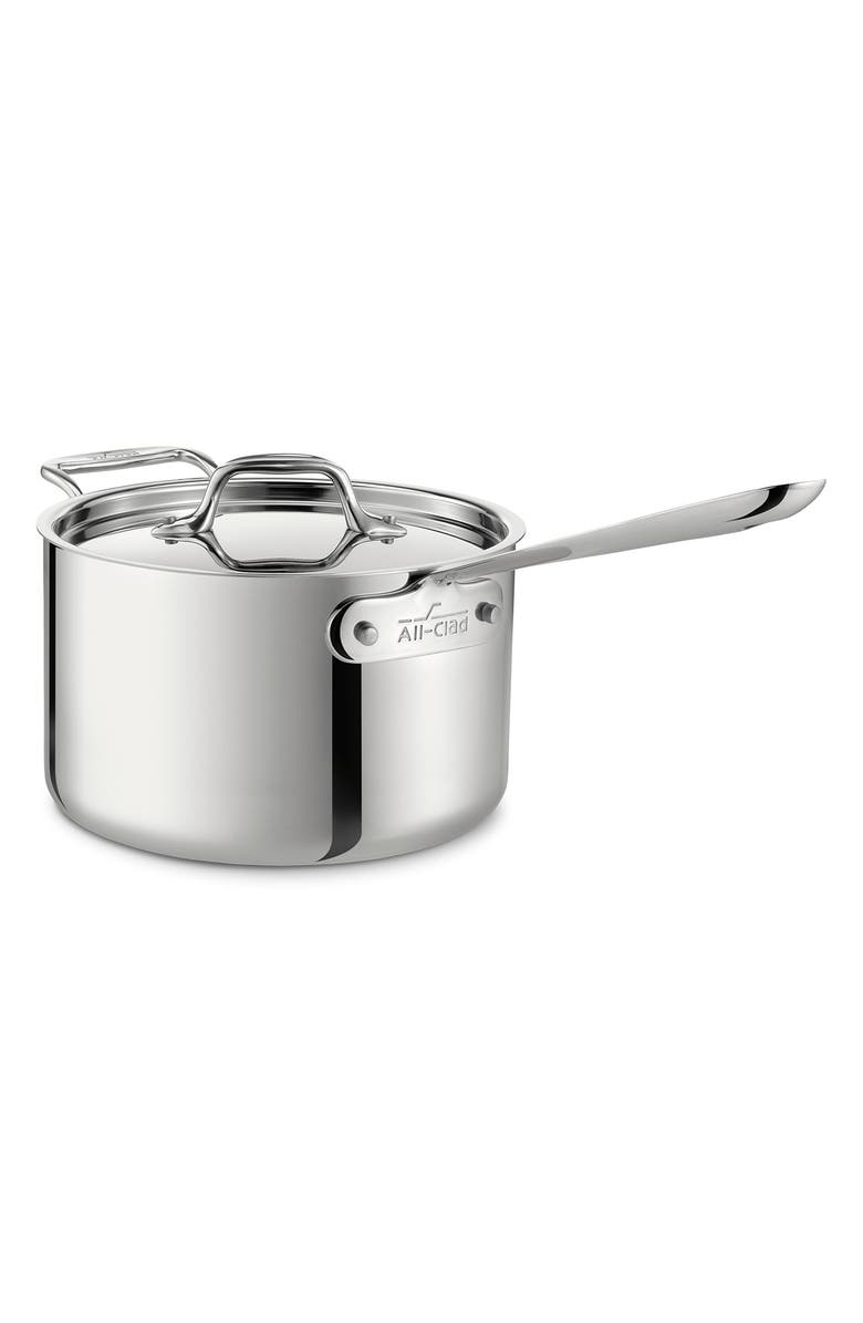 All-Clad D3 4-Quart Stainless Steel Saucepan, Main, color, 