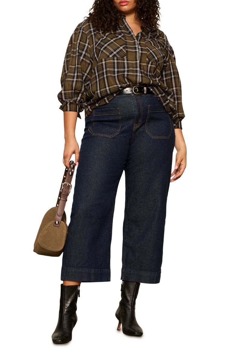 Colette Plaid Button-Up Shirt, Alternate, color, KALAMATA GREEN PLAID