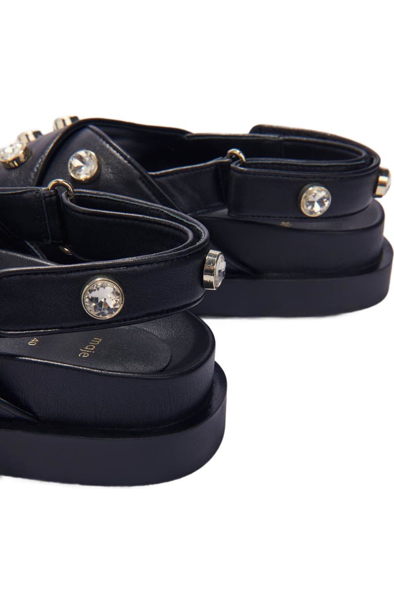 maje Flat leather and rhinestone sandals, Alternate, color, Black