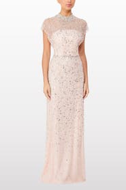 Jenny Packham Crystal Drop Embellished High-Neck Maxi Dress