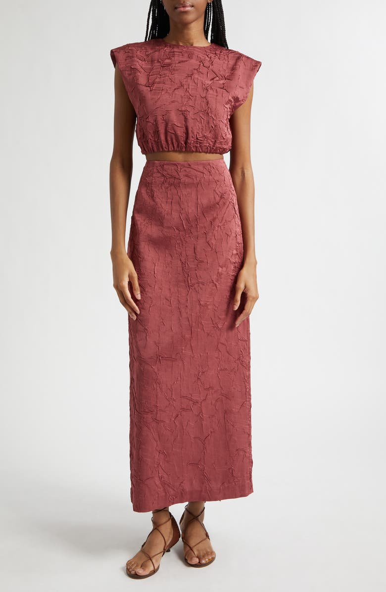 Ulla Johnson Gisella Crinkle Satin Crop Top, Alternate, color, Fig