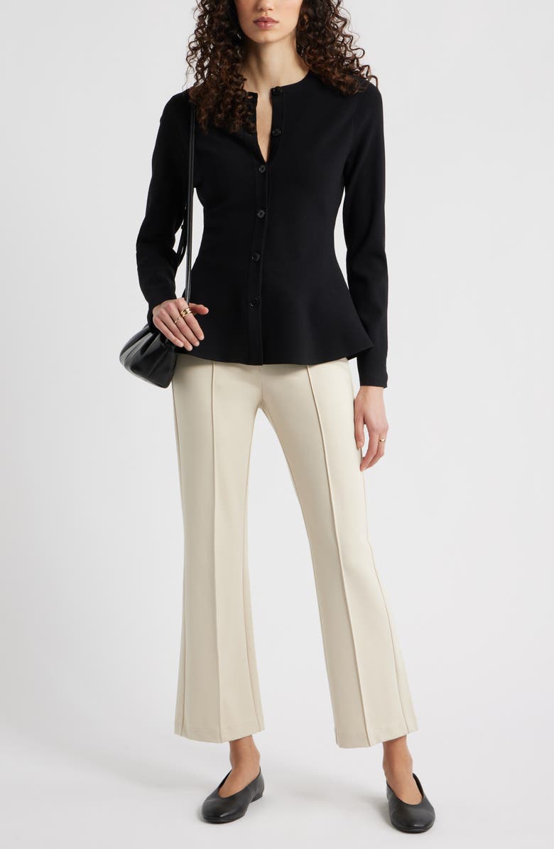 Nordstrom Flared Crewneck Cardigan, Alternate, color, Black