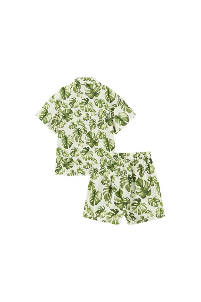 Collar Button-Up Shirt and Shorts Set, Alternate, color, Island Leaf