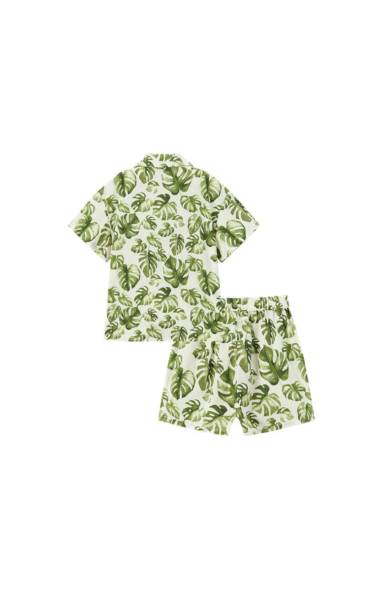 Milkbarn Collar Button-Up Shirt and Shorts Set, Alternate, color, Island Leaf