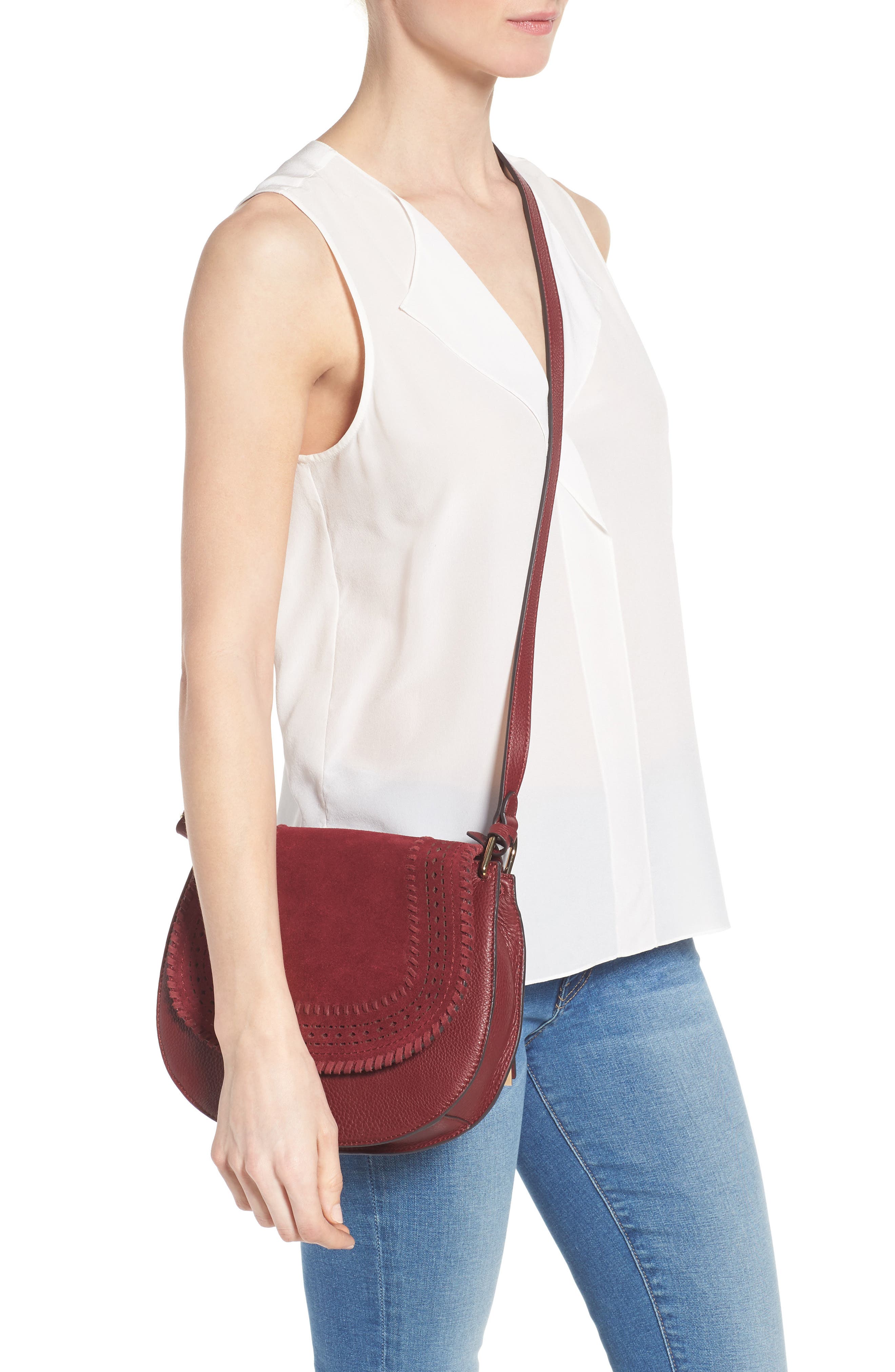 Kirie Suede & Leather Crossbody Saddle Bag (Nordstrom Exclusive), Alternate, color, SAMBA MATTE