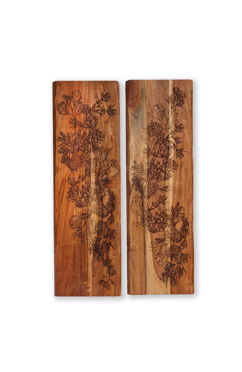 tag Leaves Etched Wood Wall Art - Natural Christmas Decor, Main, color, Beige