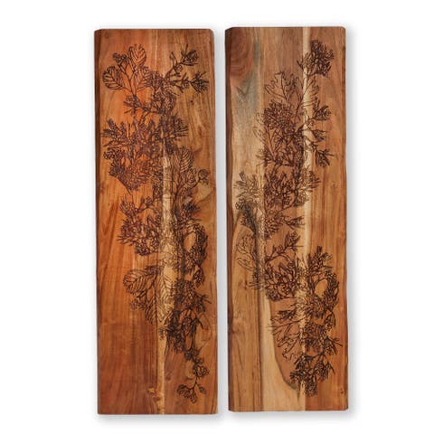 Leaves Etched Wood Wall Art - Natural Christmas Decor