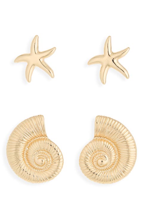 Set of 2 Conch Shell & Starfish Stud Earrings