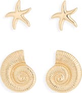 Ettika Set of 2 Conch Shell & Starfish Stud Earrings