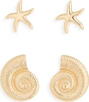 Ettika Set of 2 Conch Shell & Starfish Stud Earrings