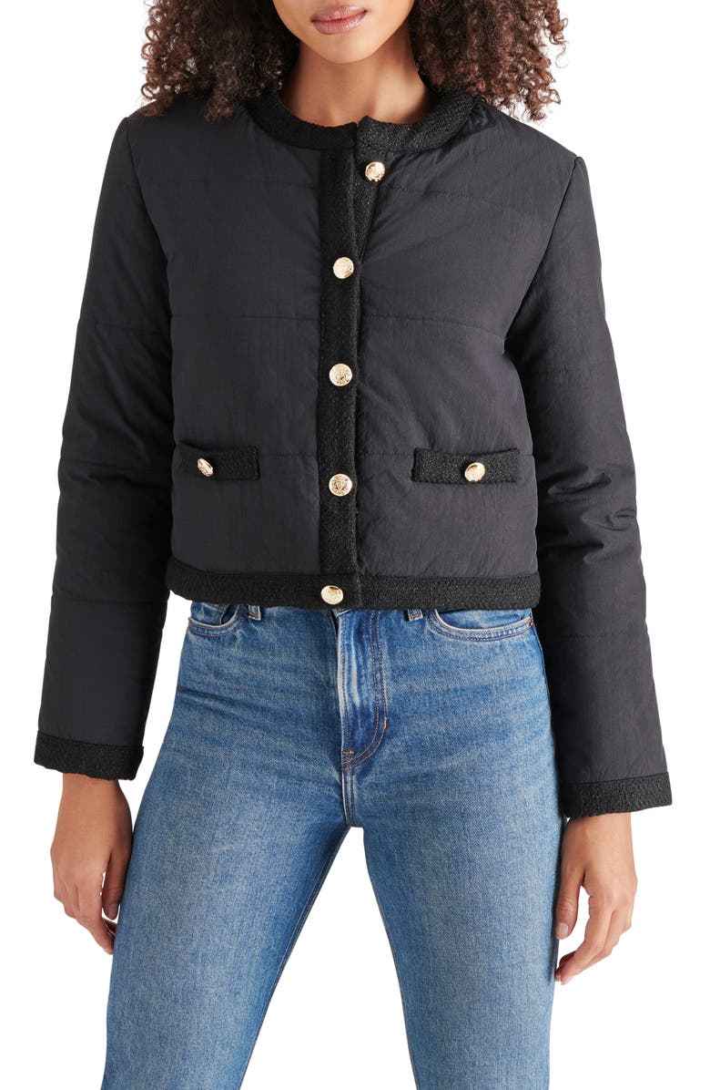 Steve Madden Coppelia Tweed Trim Puffer Jacket, Main, color, 