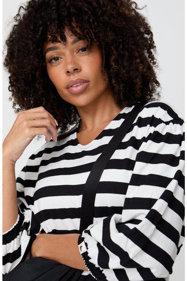Organic Cotton Rosa Bold Stripe Print Midi Dress, Alternate, color, Black