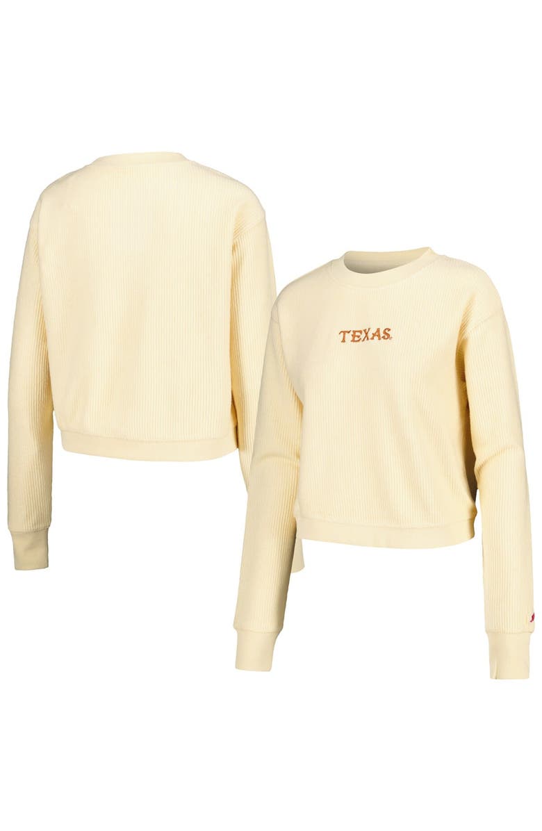 LEAGUE COLLEGIATE WEAR Women's League Collegiate Wear Cream Texas Longhorns Timber Cropped Pullover Sweatshirt, Main, color, 
