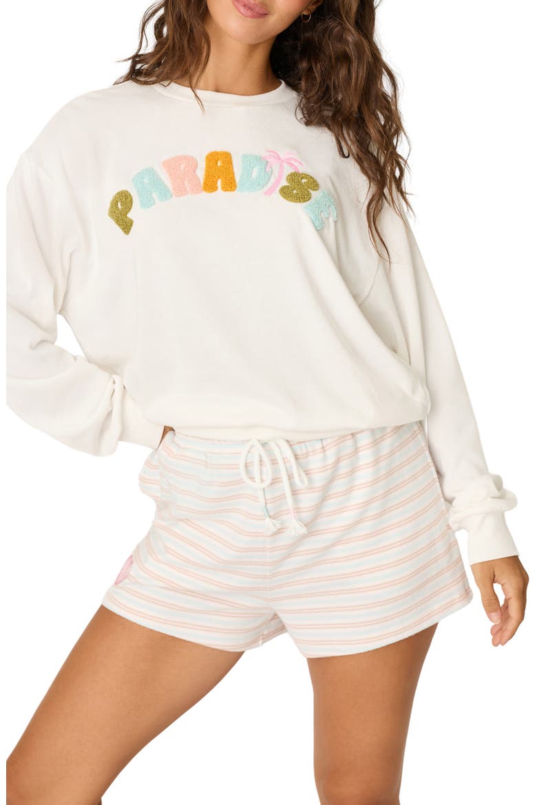 Paradise Bouclé Sweatshirt & Shorts Lounge Set, Main, color, IVORY