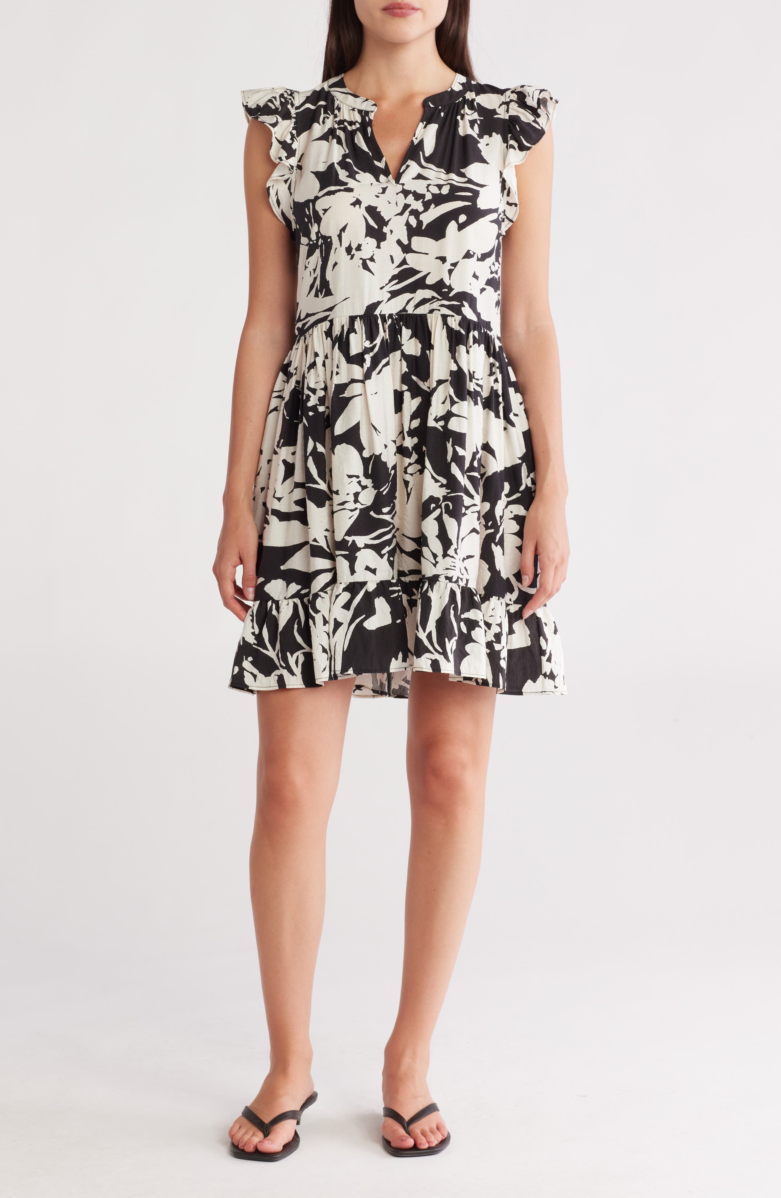 Caslon® Print Ruffle Shoulder Minidress