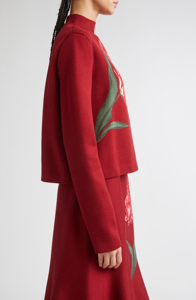 Carolina Herrera Floral Intarsia Funnel Neck Sweater, Alternate, color, Garnet Multi