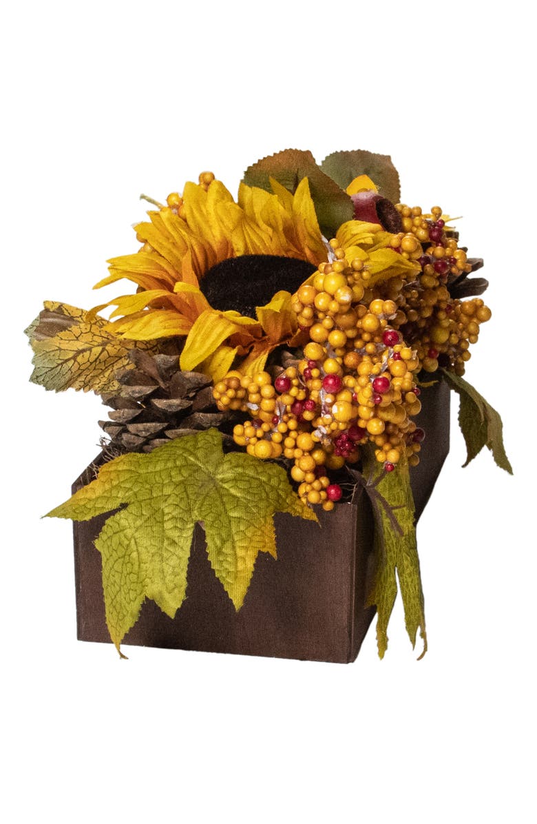 Northlight Sunflowers and Maple Leaves Artificial Fall Harvest Flower Arrangement - 10", Alternate, color, Yellow