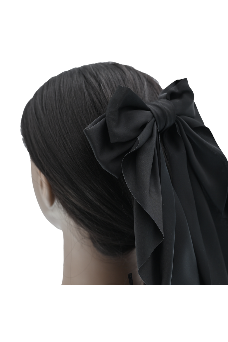 Satin Ribbon Flowing Bow Hairclip, Alternate, color, Black