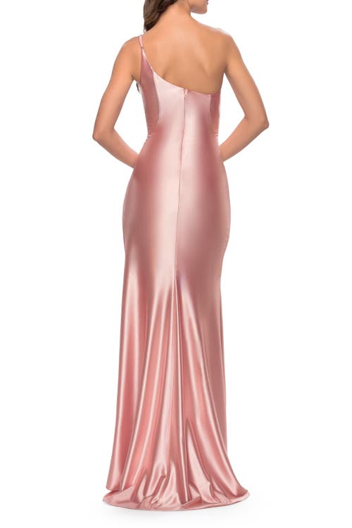 La Femme Chic Simple One Shoulder Liquid Jersey Prom Dress In Blush In Blush