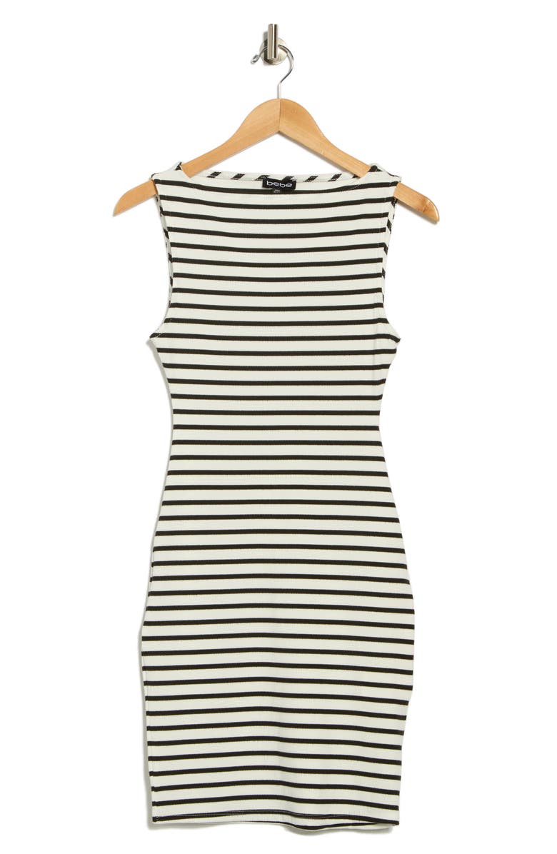 bebe Stripe Rib Body-Con Minidress, Alternate, color, Black/ Wh