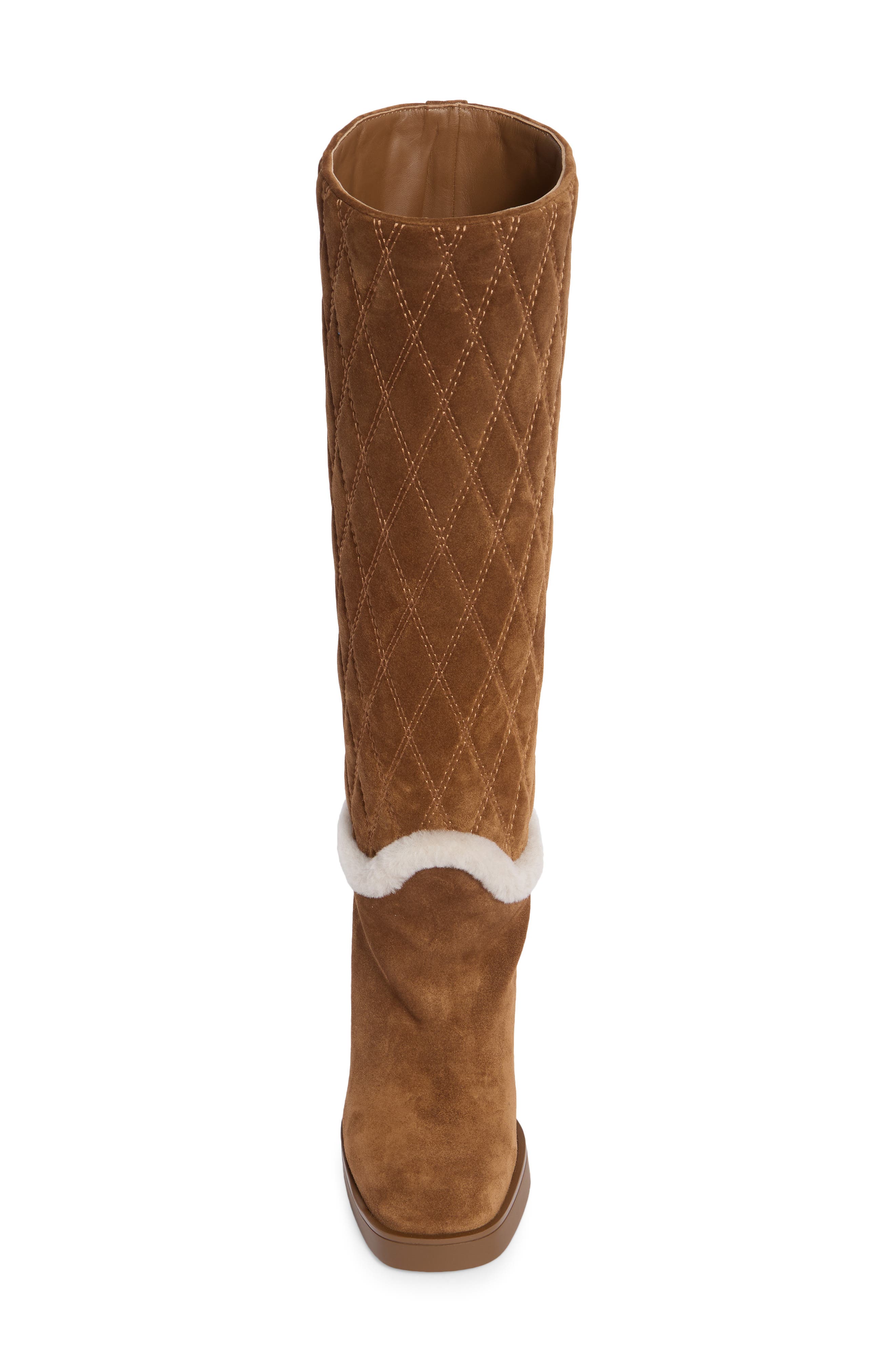 Celia Quilted Leather Boot with Genuine Shearling Trim, Alternate, color, COFFEE/ COFFEE/ NATURAL