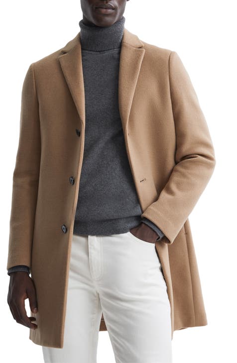 Men's tan wool pea coat best sale