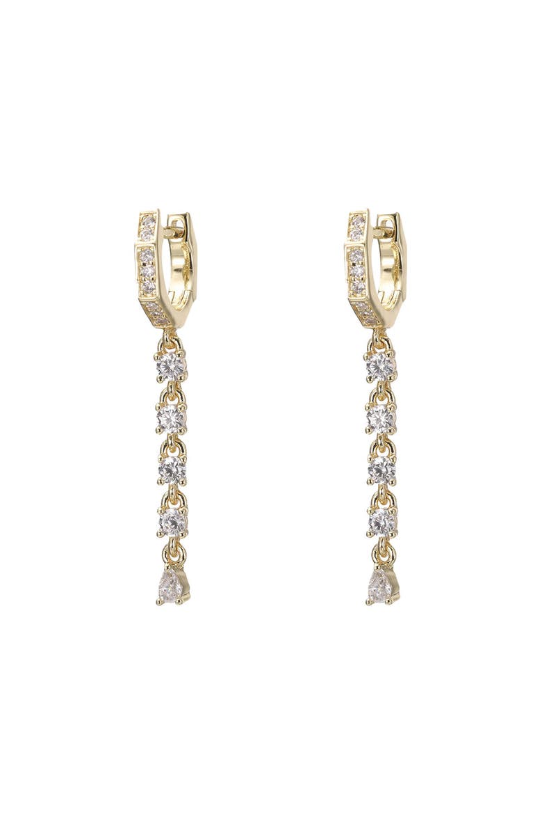 Pear CZ Drop Tennis Huggie Earring, Main, color, Gold