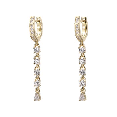 Pear CZ Drop Tennis Huggie Earring